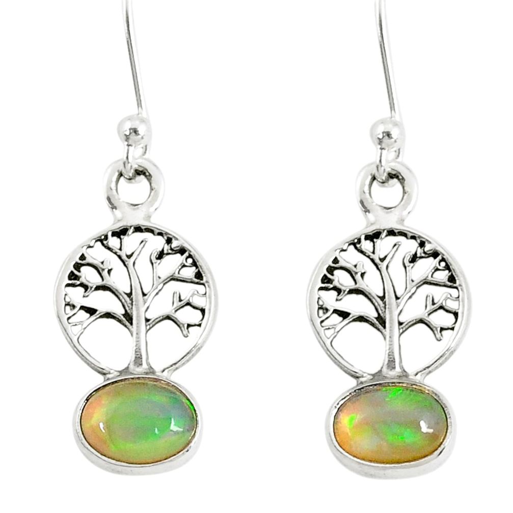 3.31cts natural multi color ethiopian opal silver tree of life earrings r76708