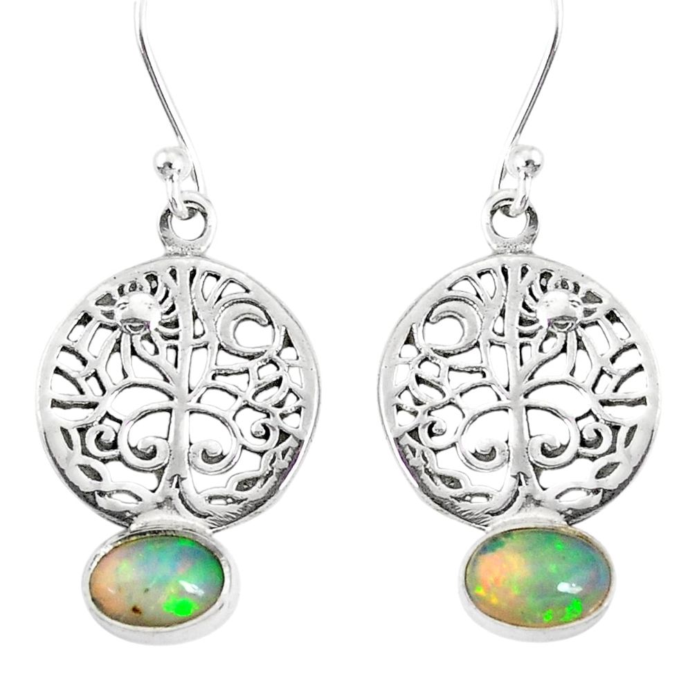 3.05cts natural multi color ethiopian opal silver tree of life earrings r76713
