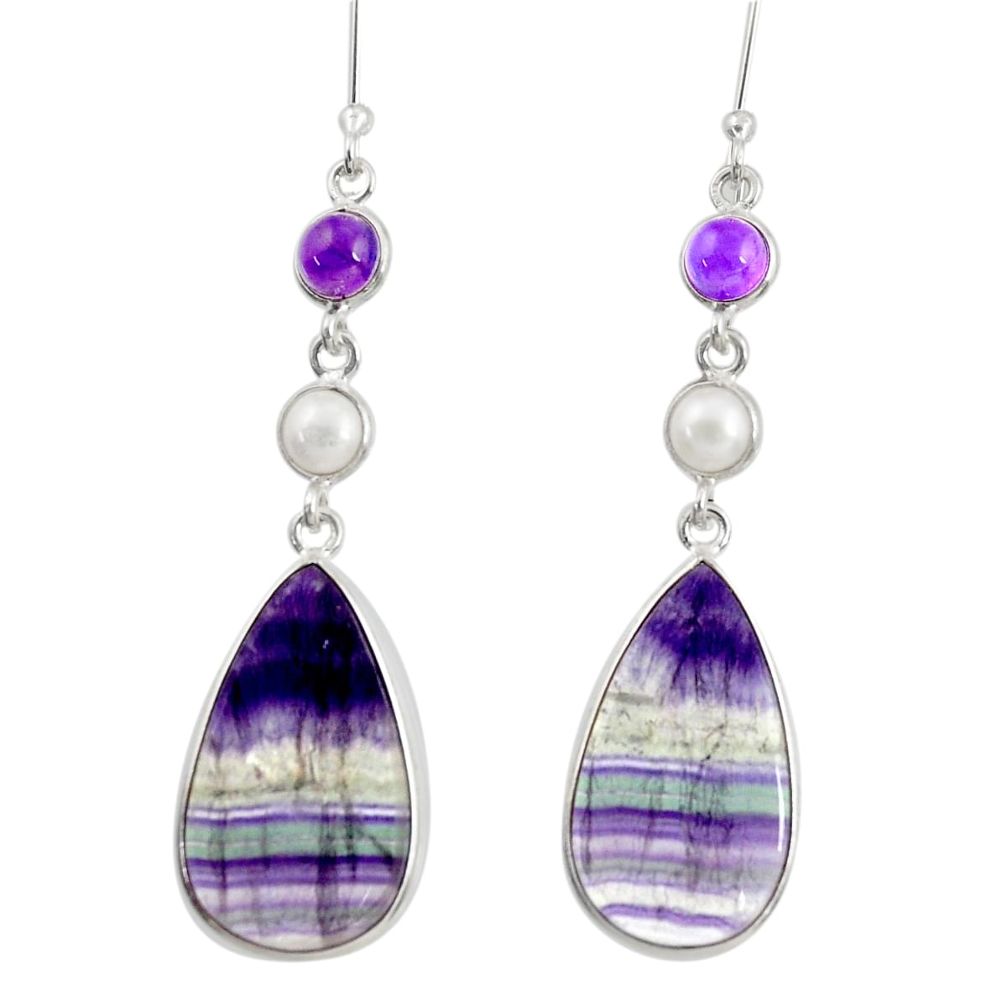 18.14cts natural multi color fluorite amethyst 925 silver dangle earrings d39561