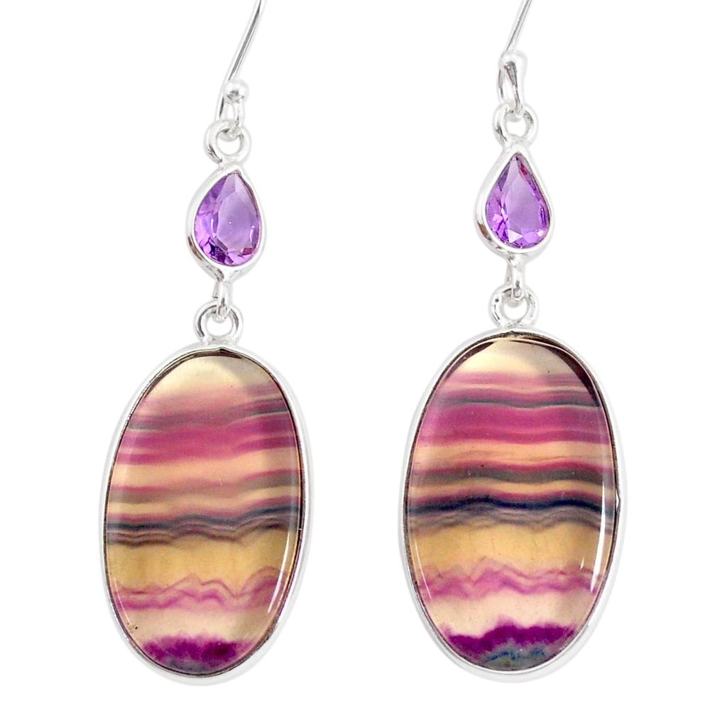 23.45cts natural multi color fluorite amethyst 925 silver dangle earrings r86741