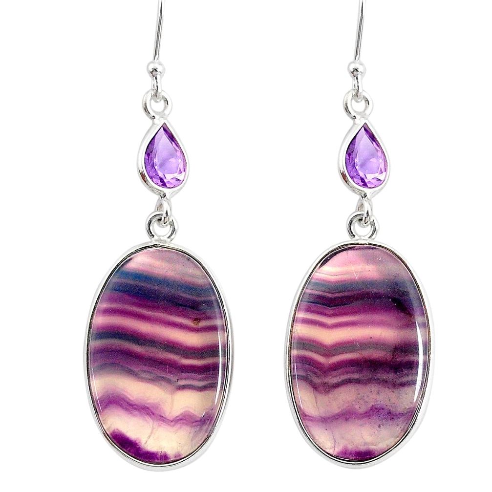 23.45cts natural multi color fluorite amethyst 925 silver dangle earrings r86746