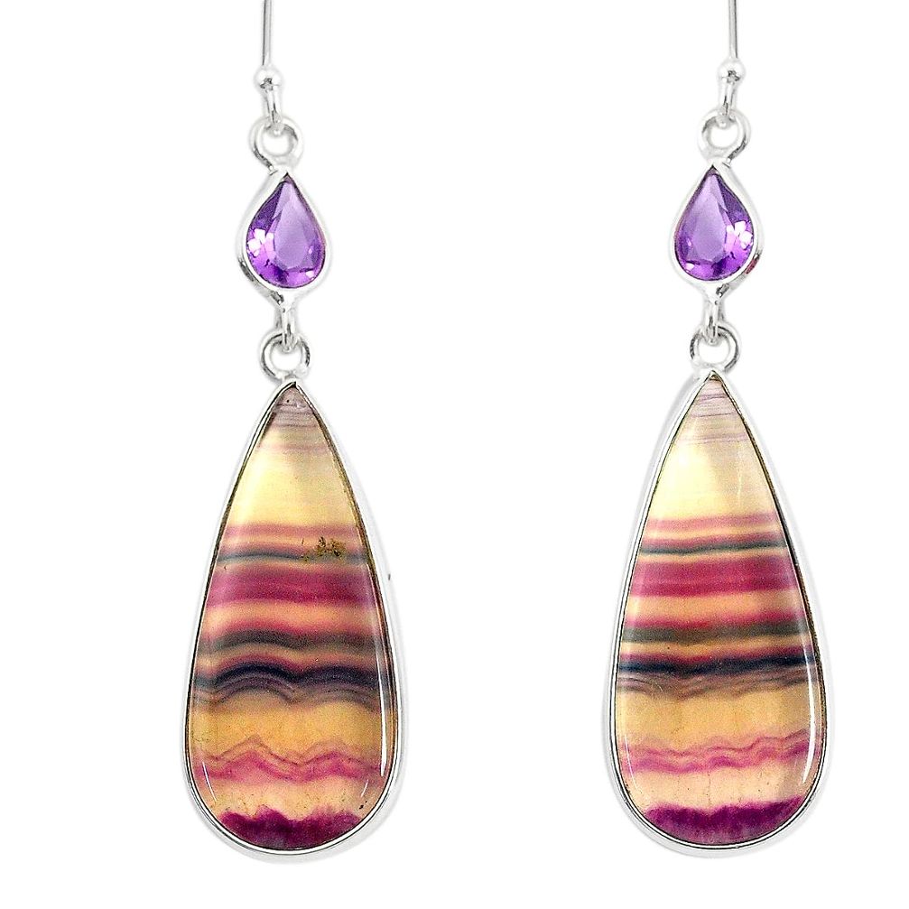 23.23cts natural multi color fluorite amethyst 925 silver dangle earrings r86845