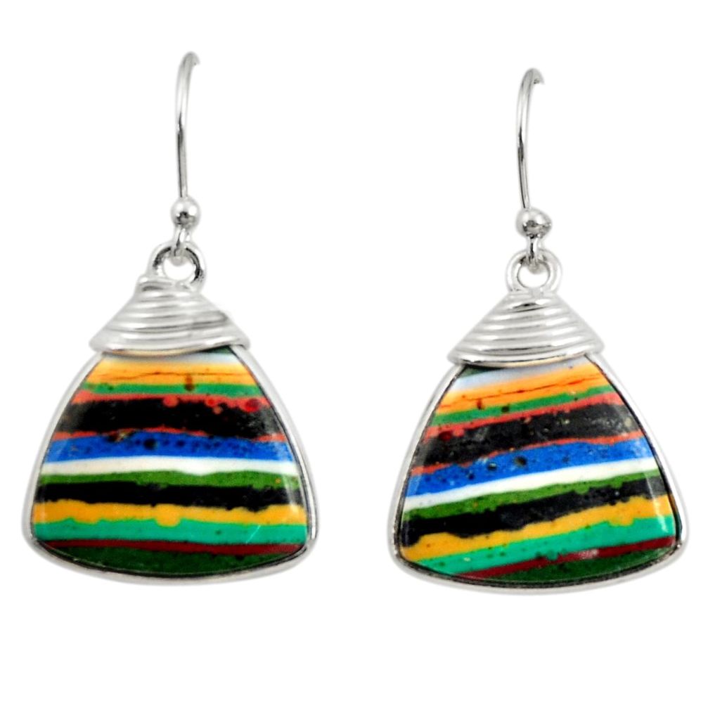 12.99cts natural multi color rainbow calsilica 925 silver dangle earrings r28845