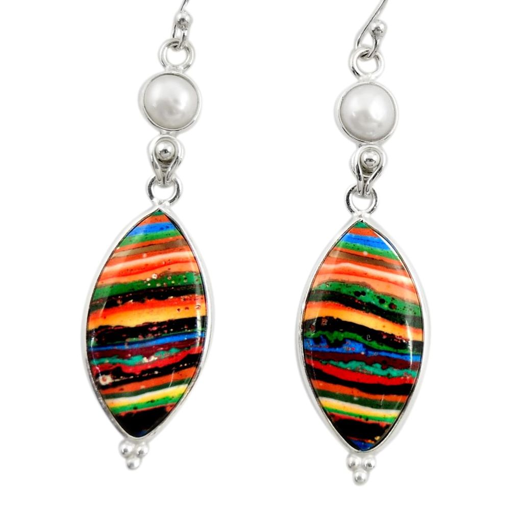 14.59cts natural multi color rainbow calsilica 925 silver dangle earrings r28846