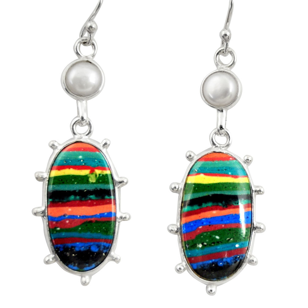 13.57cts natural multi color rainbow calsilica 925 silver dangle earrings r28851