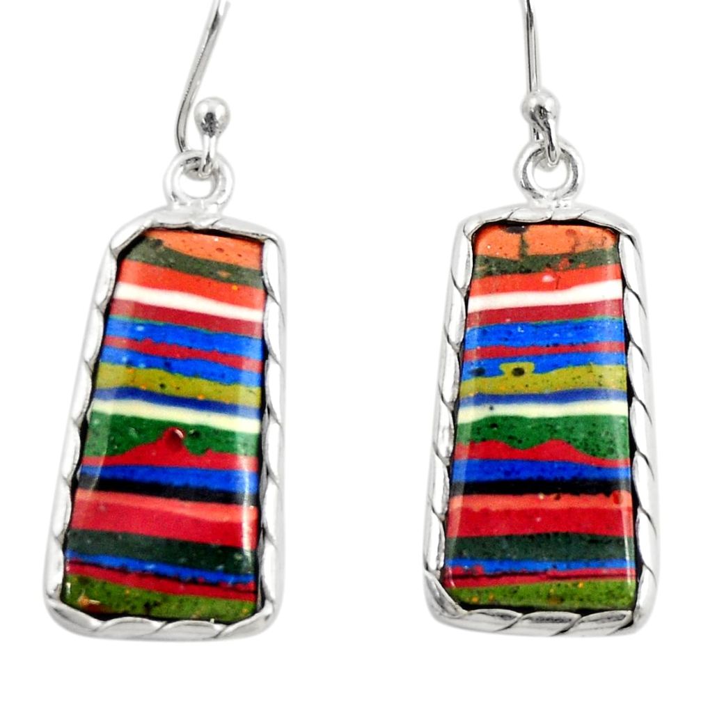 11.69cts natural multi color rainbow calsilica 925 silver dangle earrings r28853