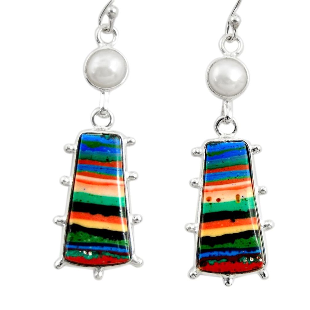 13.54cts natural multi color rainbow calsilica 925 silver dangle earrings r28854