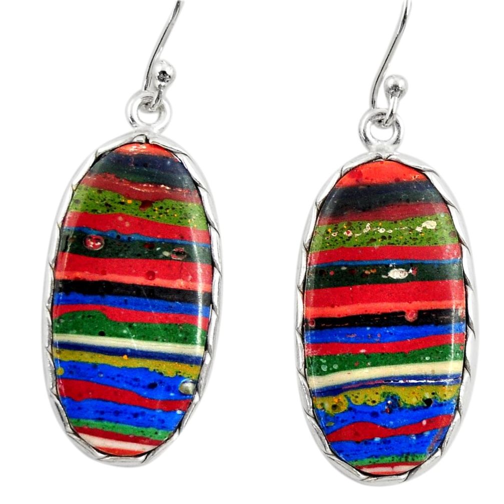 13.43cts natural multi color rainbow calsilica 925 silver dangle earrings r28855