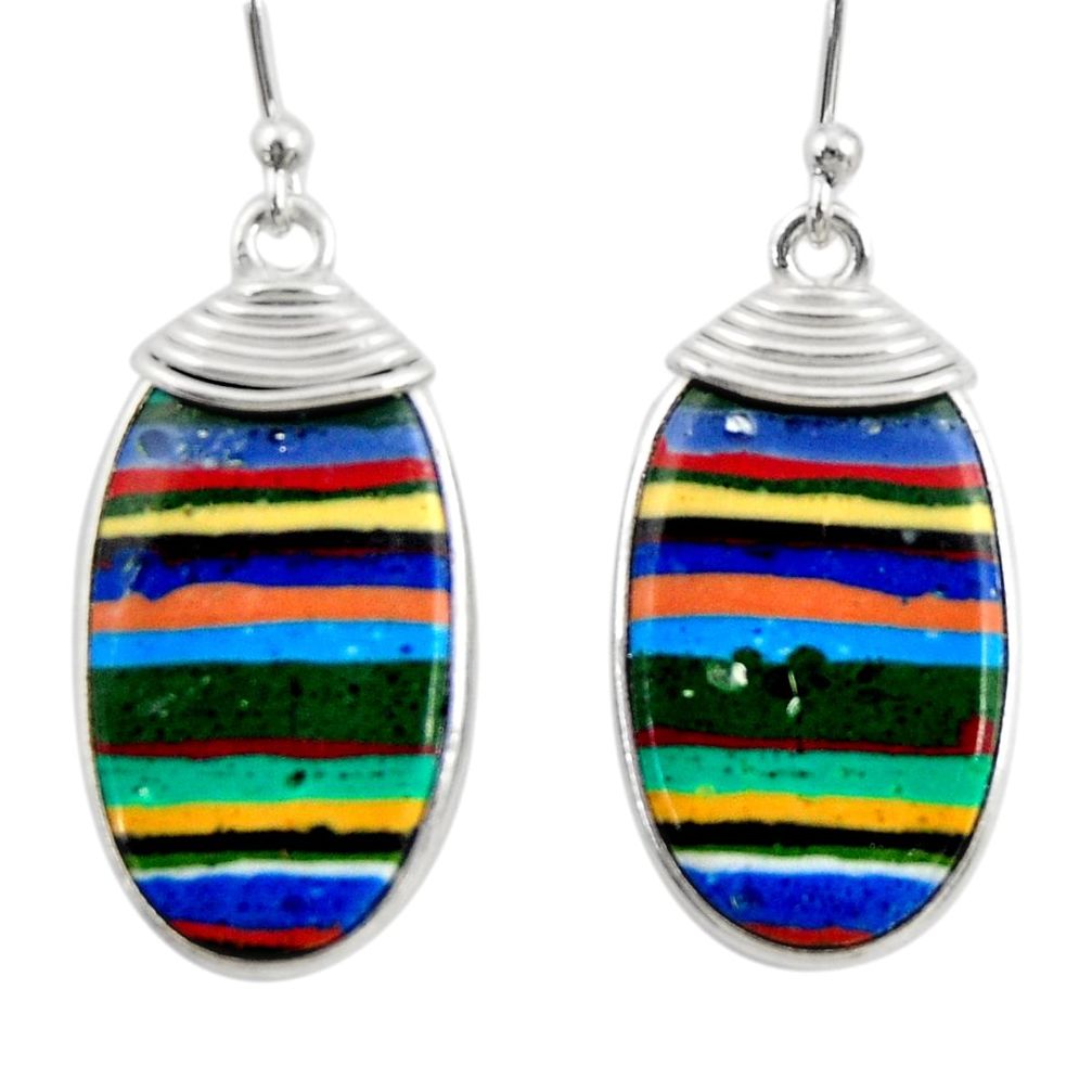 11.93cts natural multi color rainbow calsilica 925 silver dangle earrings r28858