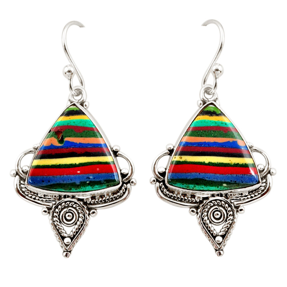 12.58cts natural multi color rainbow calsilica 925 silver dangle earrings r30282
