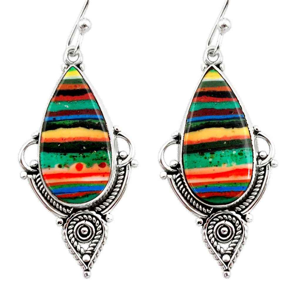 12.72cts natural multi color rainbow calsilica 925 silver dangle earrings r30283