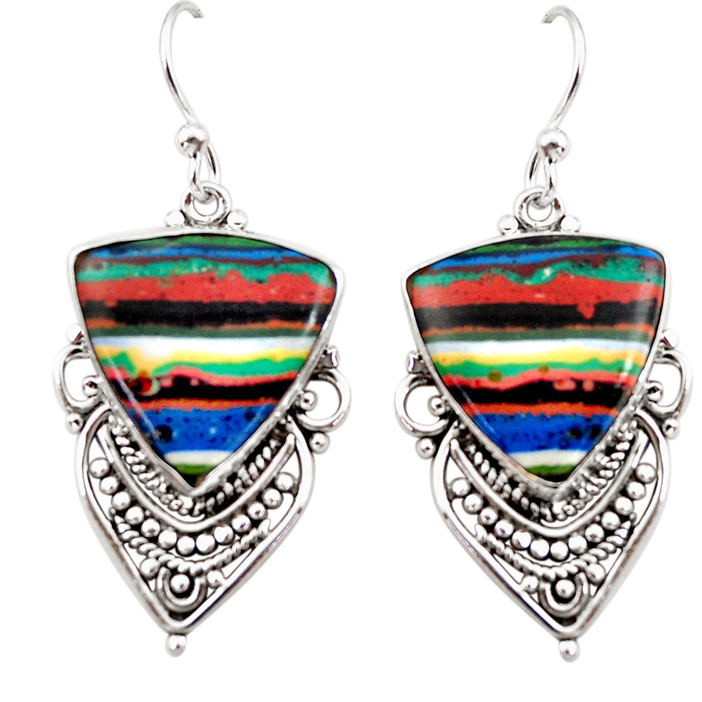 13.70cts natural multi color rainbow calsilica 925 silver dangle earrings r30287