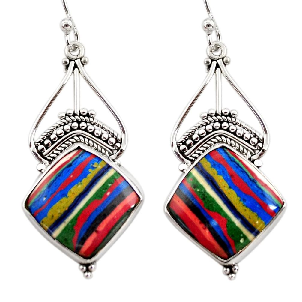 13.70cts natural multi color rainbow calsilica 925 silver dangle earrings r30301