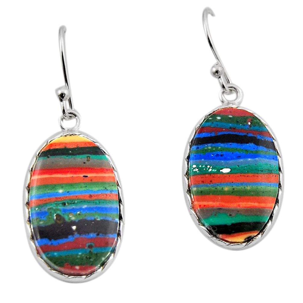 12.49cts natural multi color rainbow calsilica 925 silver dangle earrings y51631
