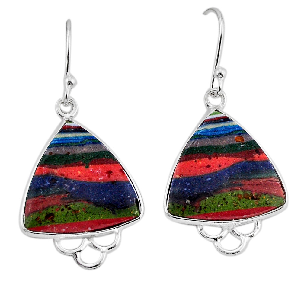 9.74cts natural multi color rainbow calsilica 925 silver dangle earrings y72962