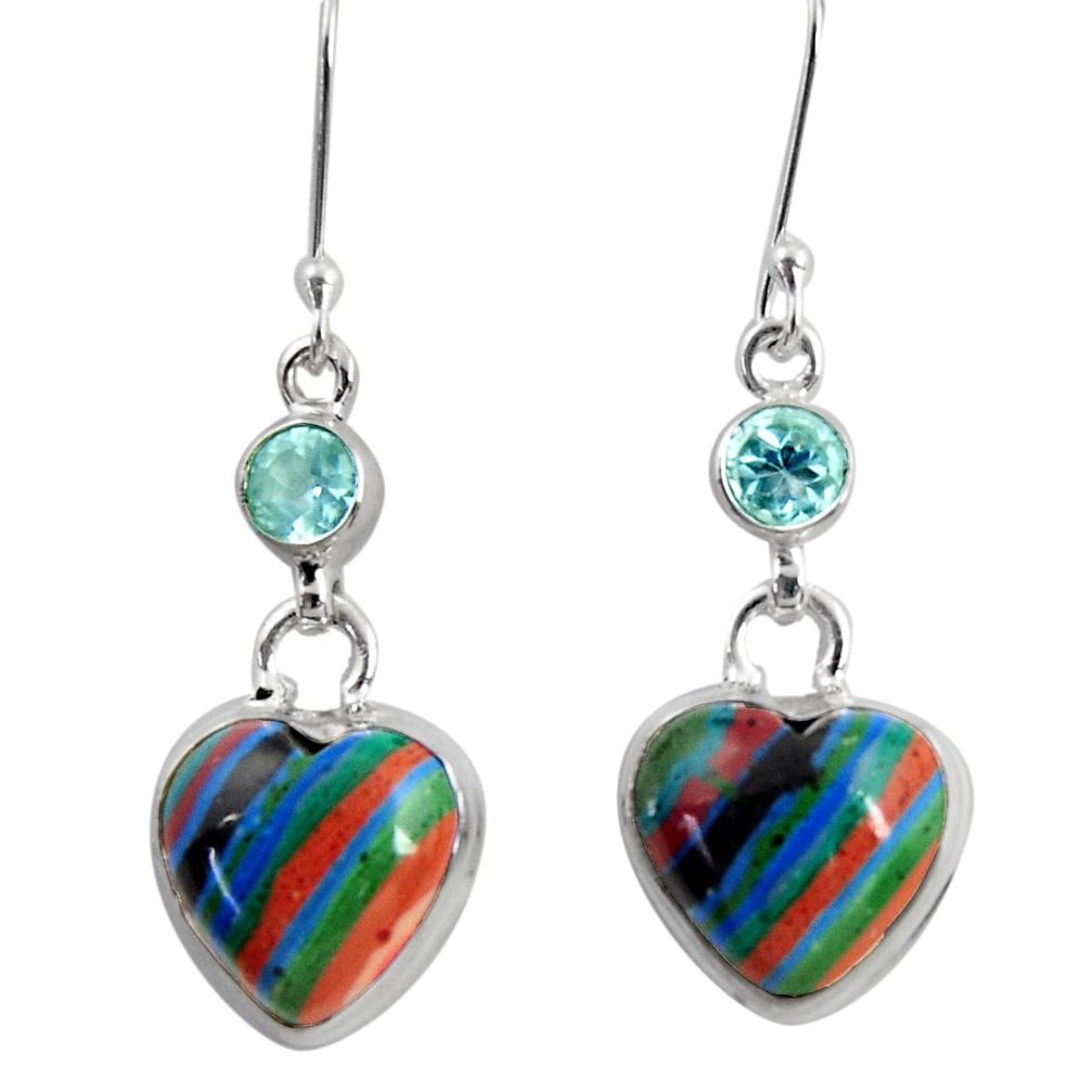 15.08cts natural multi color rainbow calsilica 925 silver heart earrings d39514