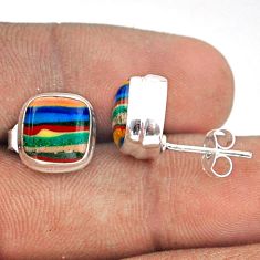 8.93cts natural multi color rainbow calsilica 925 silver stud earrings t95663