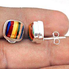 9.37cts natural multi color rainbow calsilica 925 silver stud earrings t95674