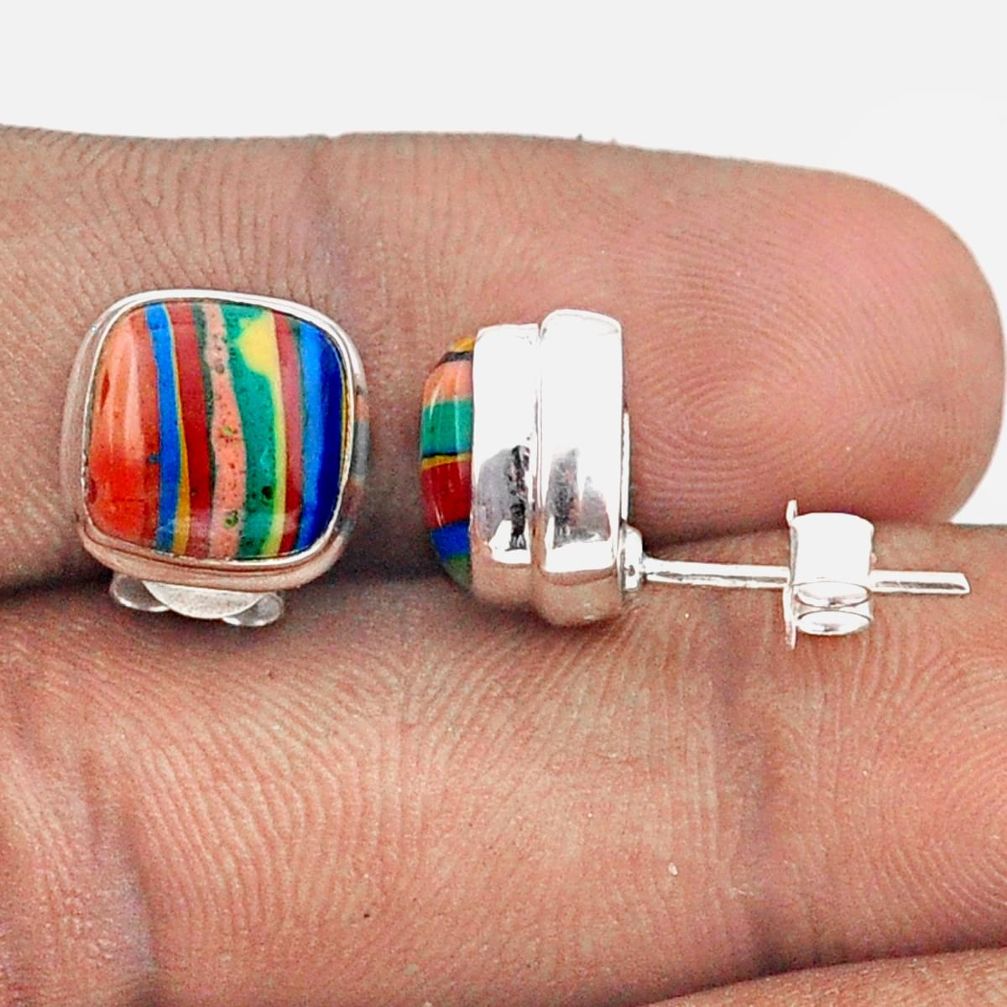 9.37cts natural multi color rainbow calsilica 925 silver stud earrings t95678
