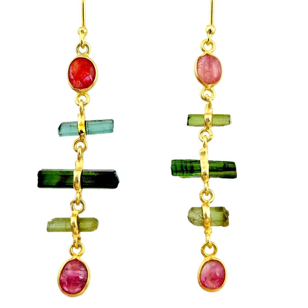 9.45cts natural multi color tourmaline 925 silver 14k gold earrings r33303