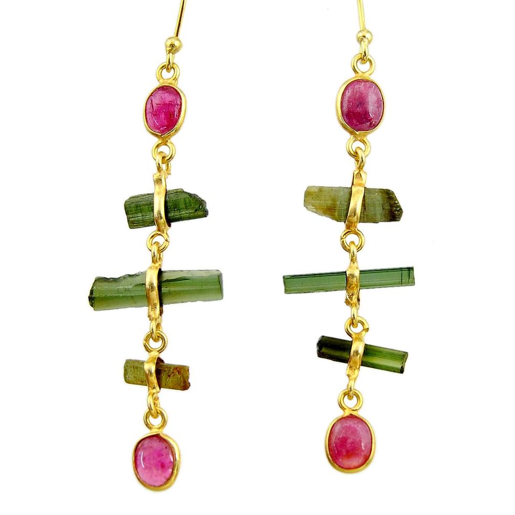 10.09cts natural multi color tourmaline 925 silver 14k gold earrings r33305