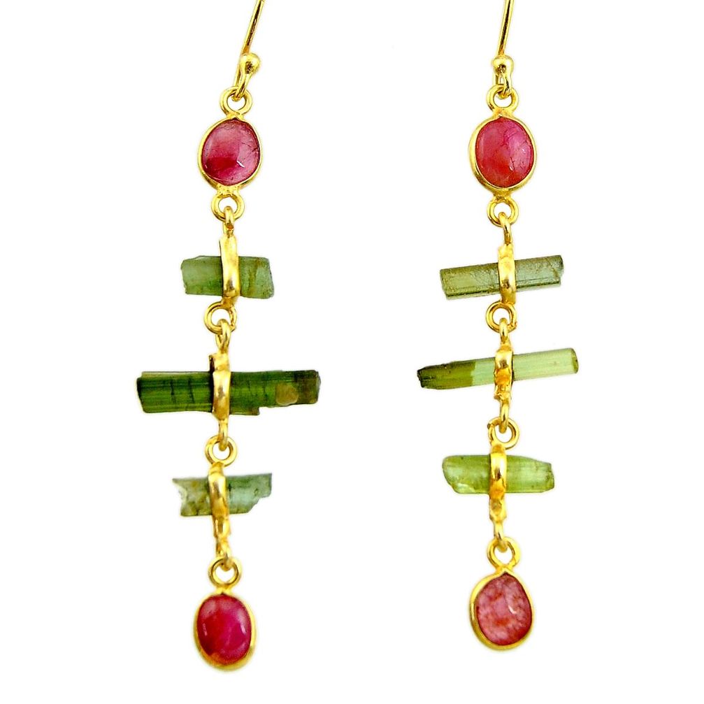 10.64cts natural multi color tourmaline 925 silver 14k gold earrings r33306