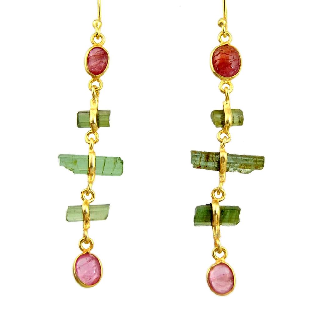 10.09cts natural multi color tourmaline 925 silver 14k gold earrings r33307