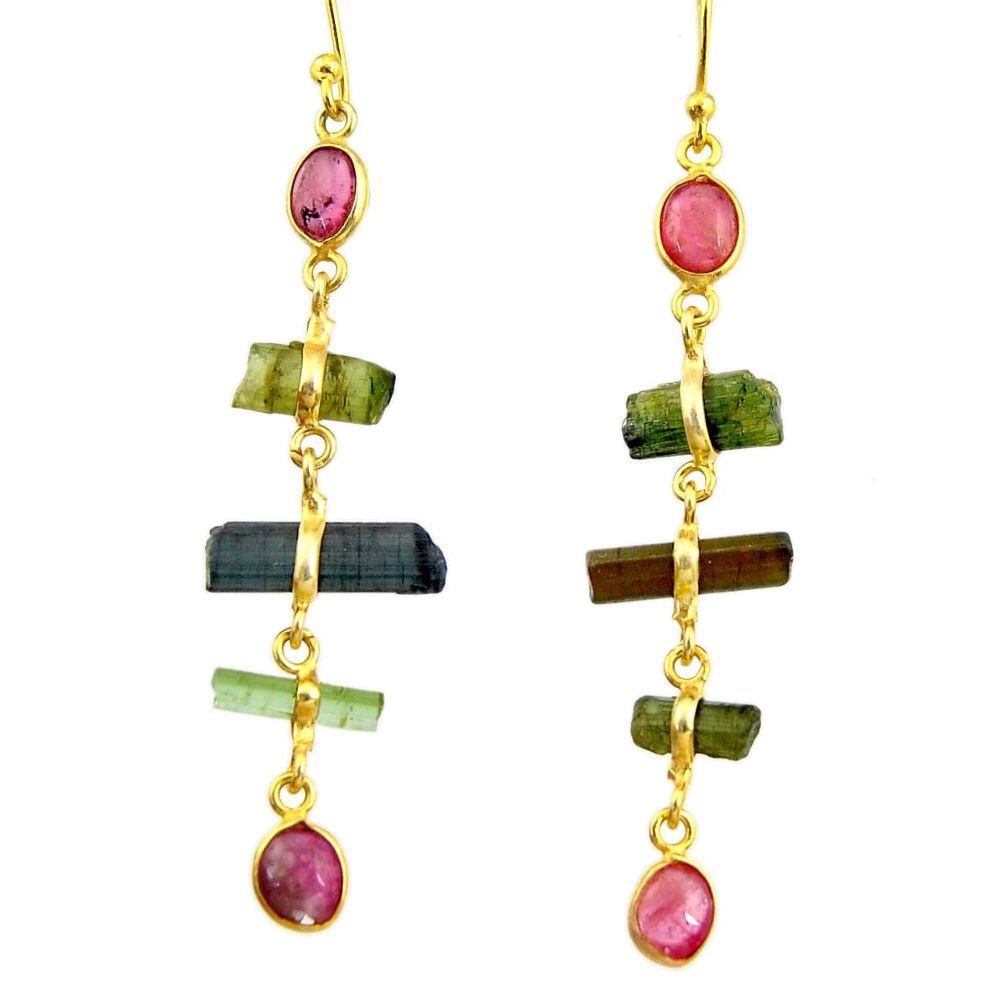 12.38cts natural multi color tourmaline 925 silver 14k gold earrings r33309