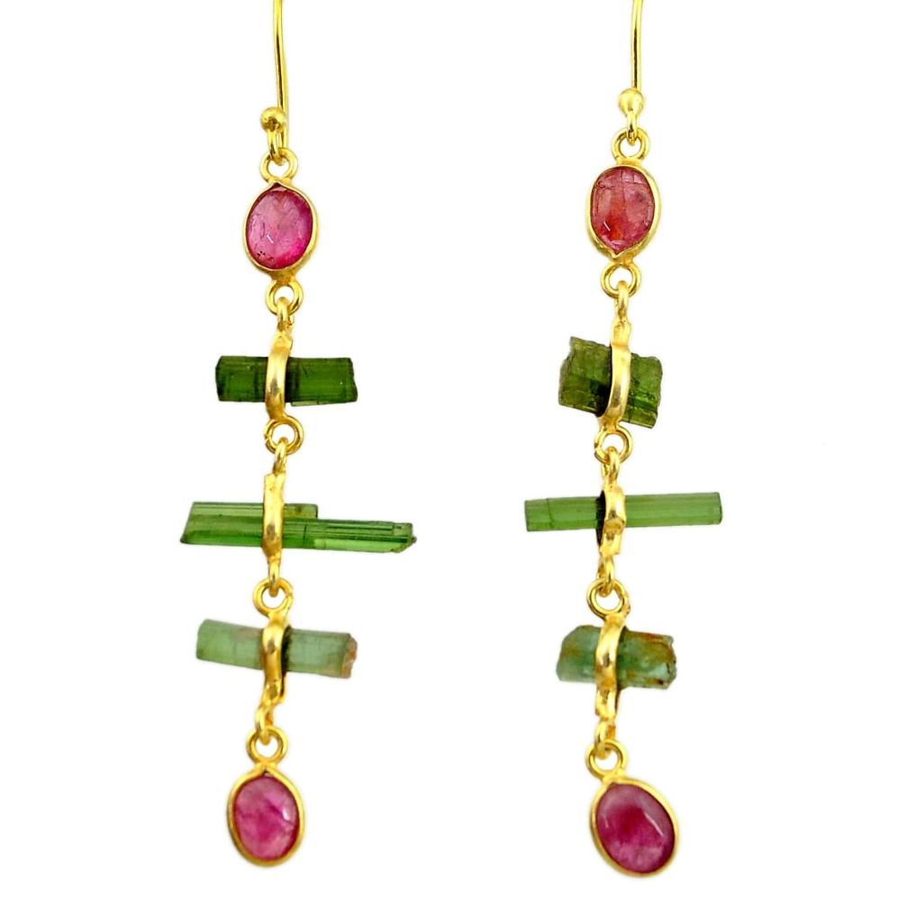 10.64cts natural multi color tourmaline 925 silver 14k gold earrings r33310