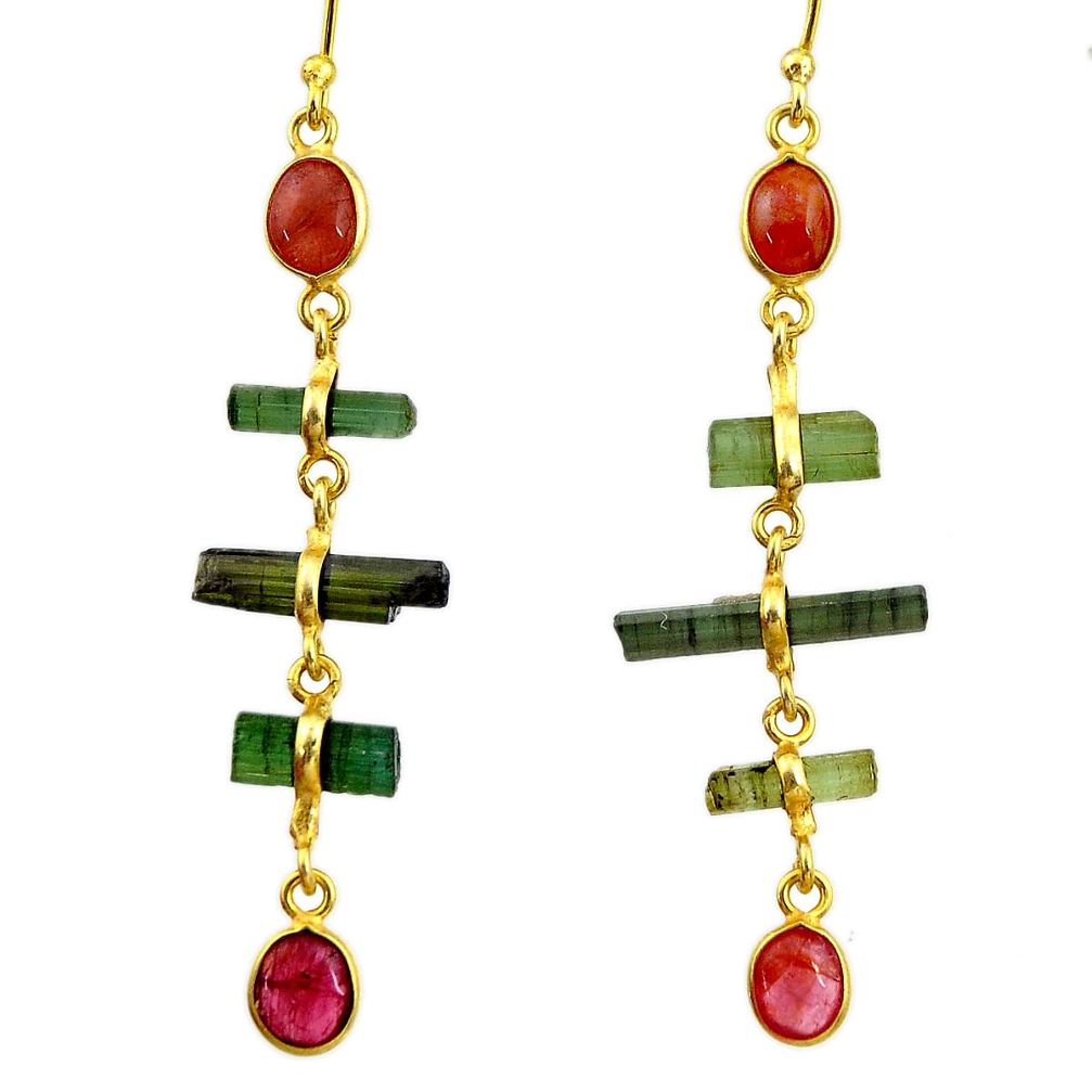 10.64cts natural multi color tourmaline 925 silver 14k gold earrings r33311