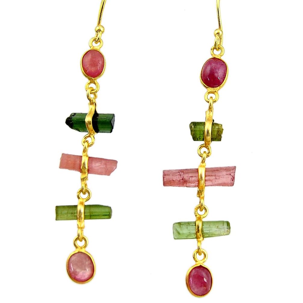 11.28cts natural multi color tourmaline 925 silver 14k gold earrings r33315