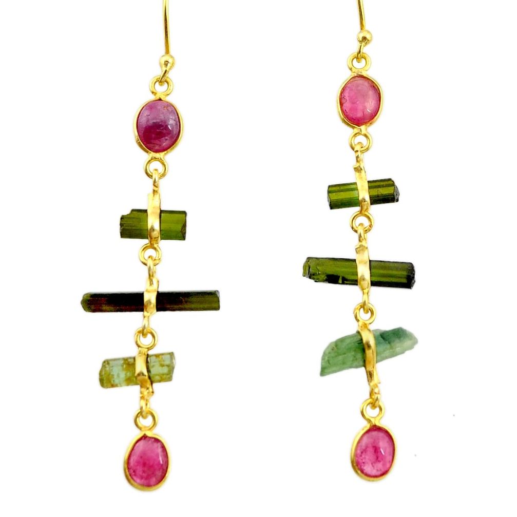10.33cts natural multi color tourmaline 925 silver 14k gold earrings r33330