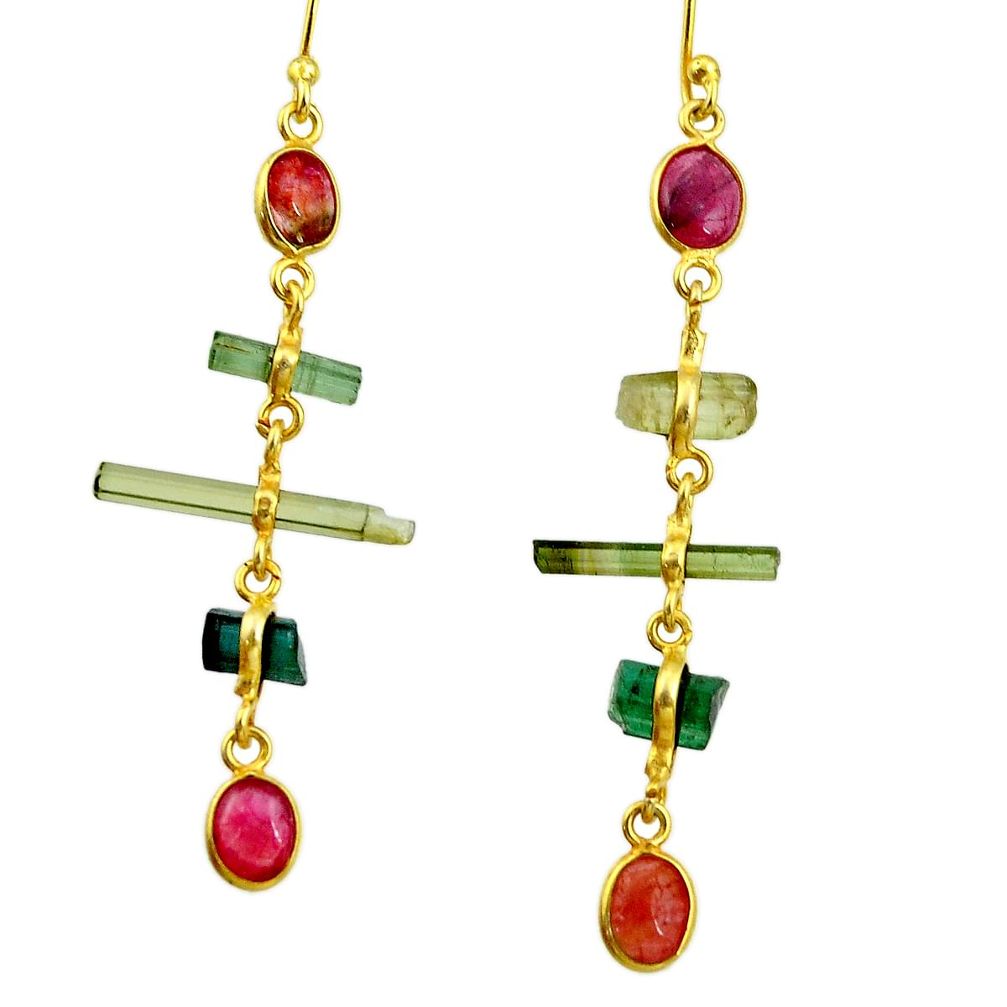 9.72cts natural multi color tourmaline 925 silver 14k gold earrings r33335