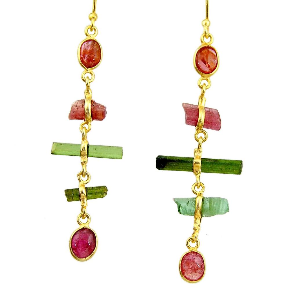 10.28cts natural multi color tourmaline 925 silver 14k gold earrings r33337