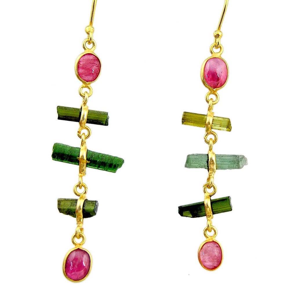 9.16cts natural multi color tourmaline 925 silver 14k gold earrings r33338