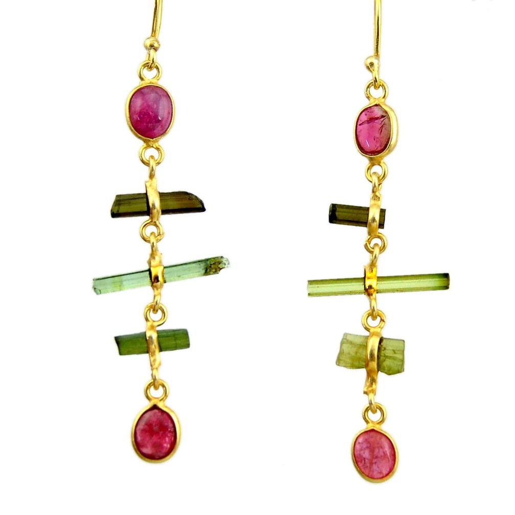 9.21cts natural multi color tourmaline 925 silver 14k gold earrings r33340