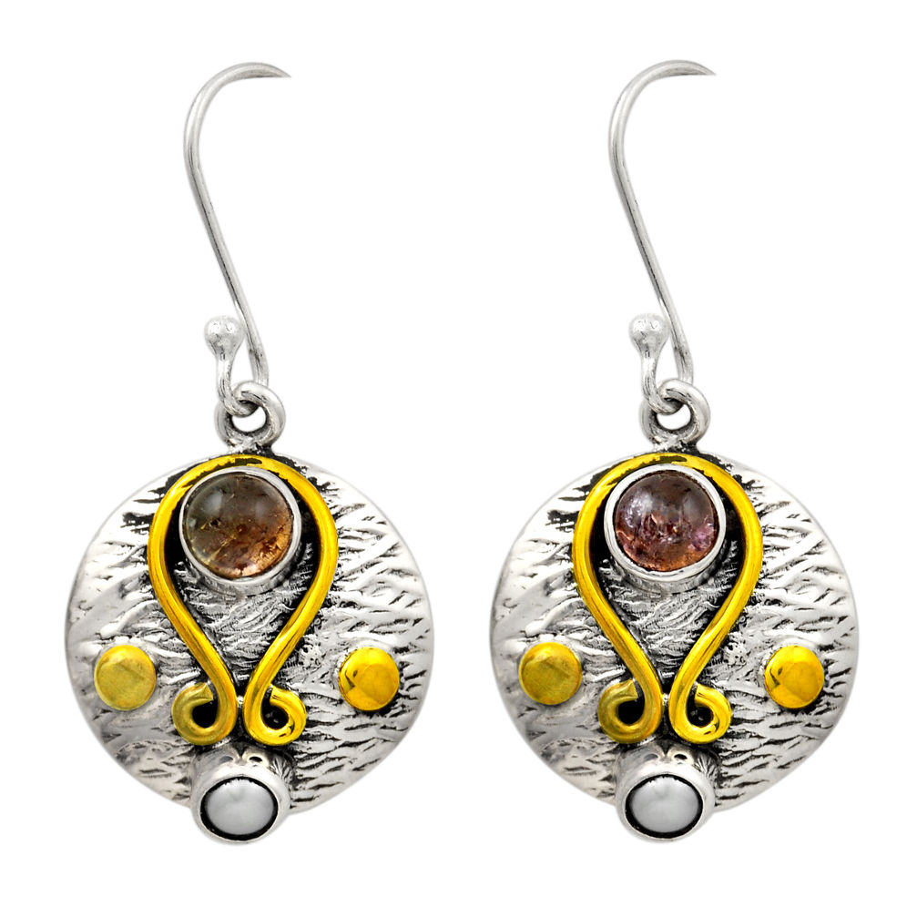 2.73cts natural multi color tourmaline 925 silver gold dangle earrings n28714