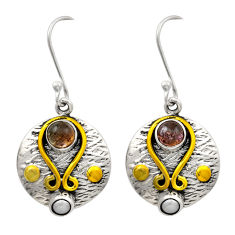 2.73cts natural multi color tourmaline 925 silver gold dangle earrings n28714