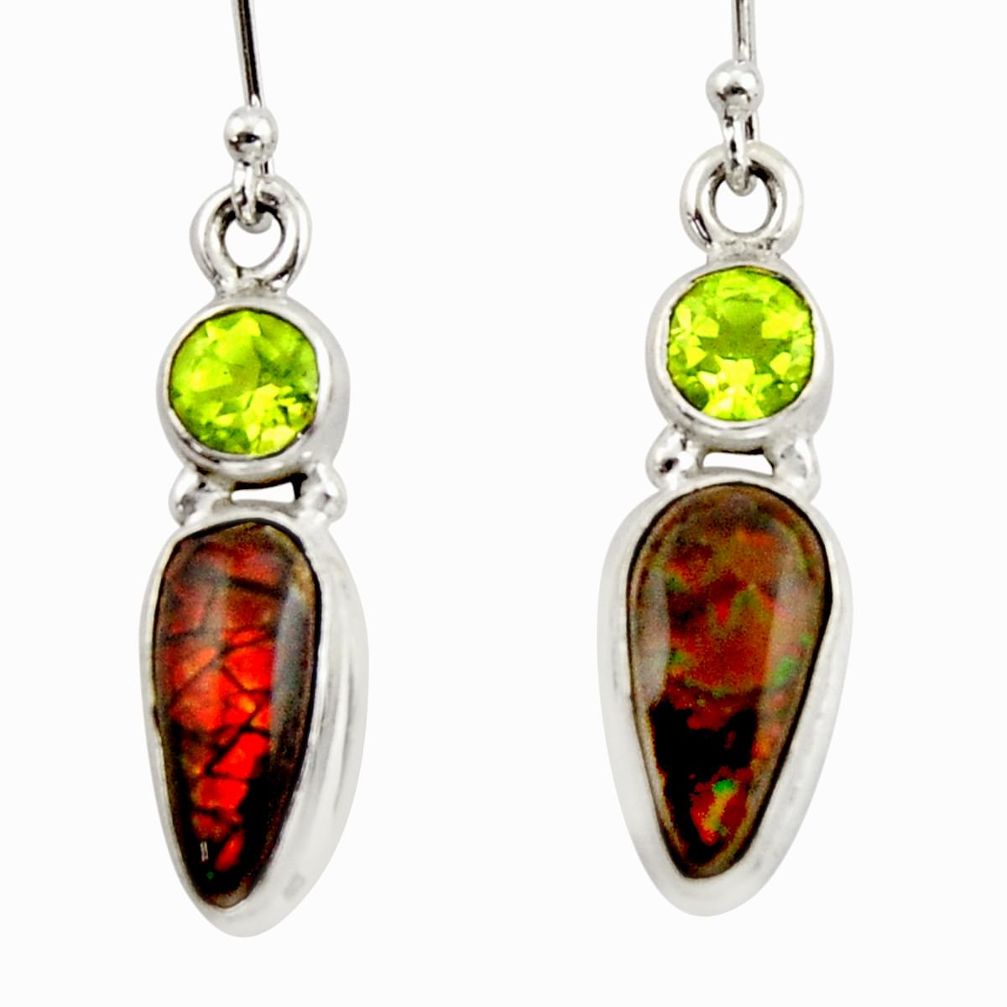 9.59cts natural multicolor ammolite (canadian) 925 silver dangle earrings r42943