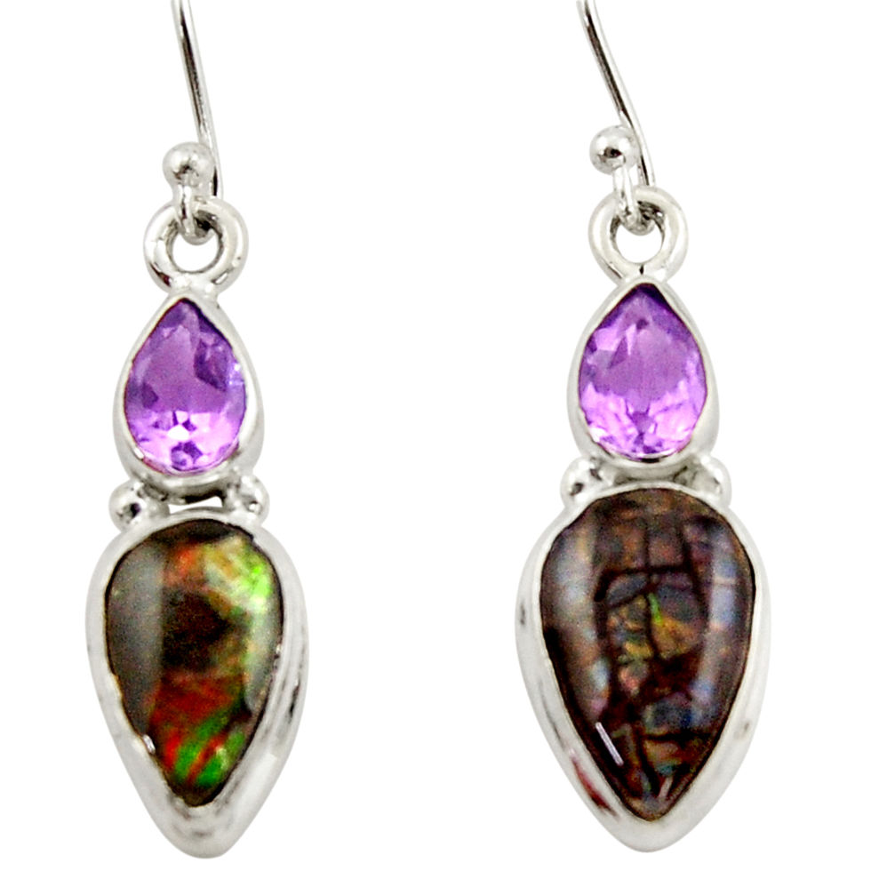 9.61cts natural multicolor ammolite (canadian) 925 silver dangle earrings r42951