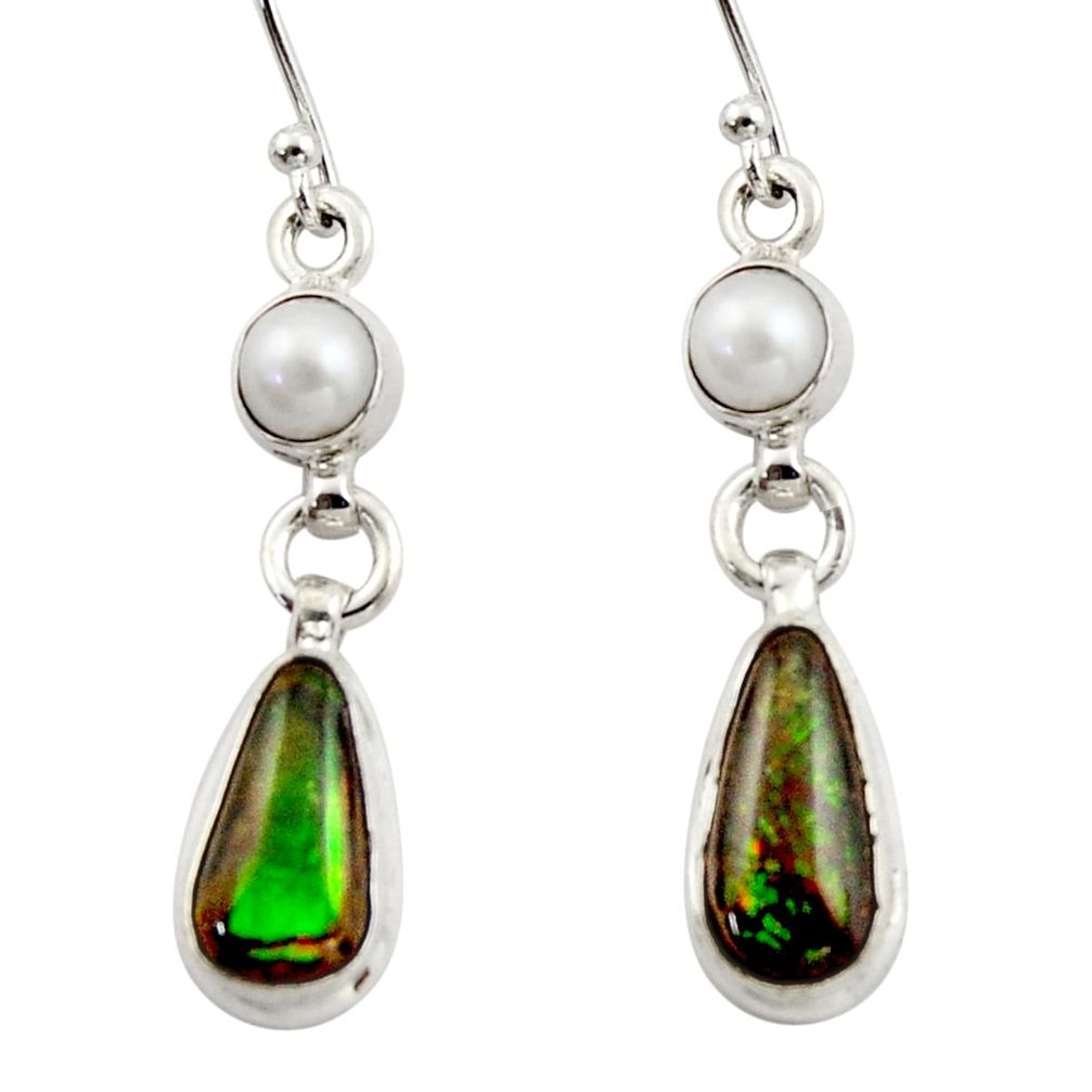9.76cts natural multicolor ammolite (canadian) 925 silver dangle earrings r42954
