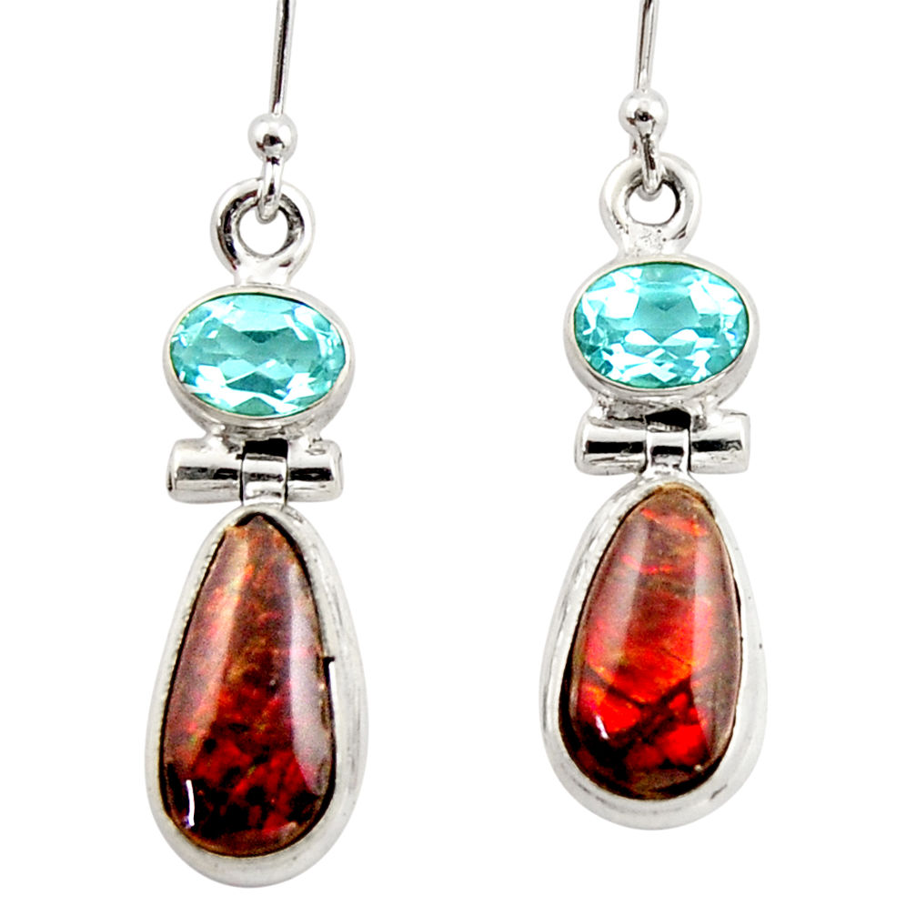 9.77cts natural multicolor ammolite (canadian) 925 silver dangle earrings r42959