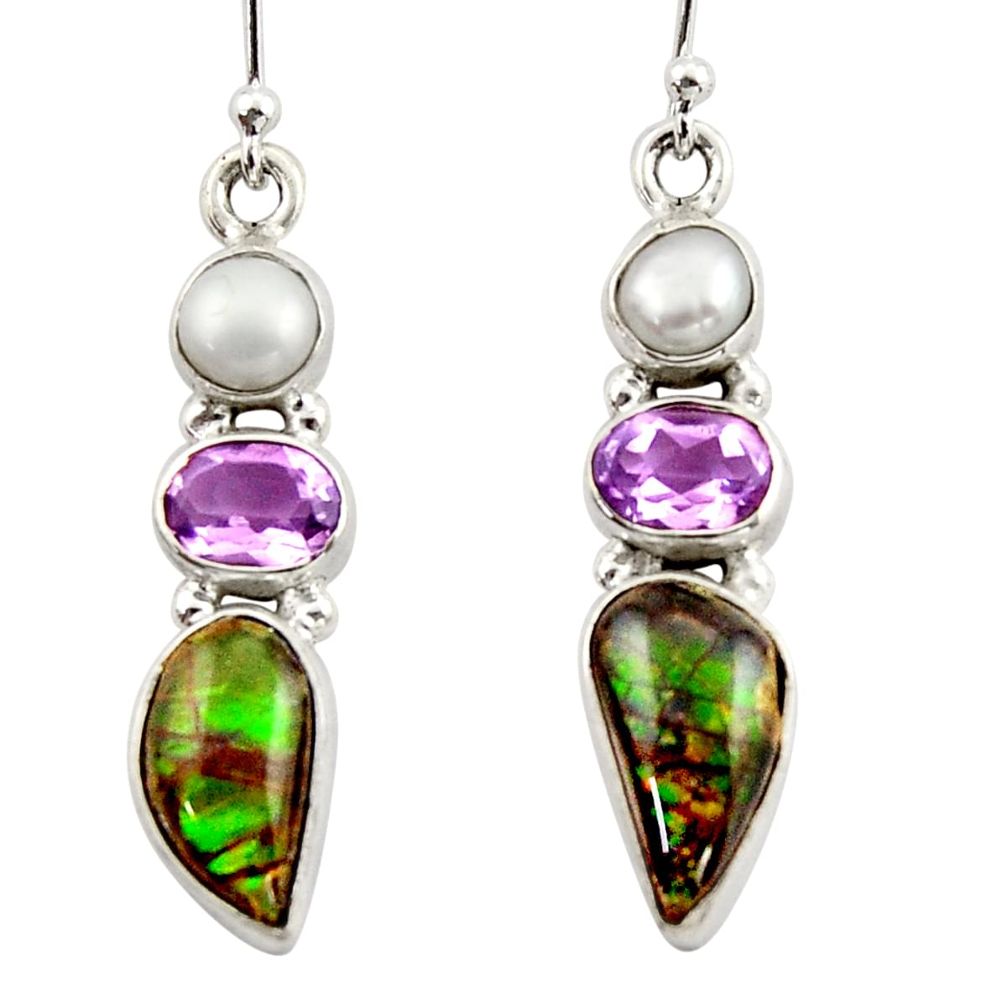 11.97cts natural multicolor ammolite canadian 925 silver dangle earrings r42941