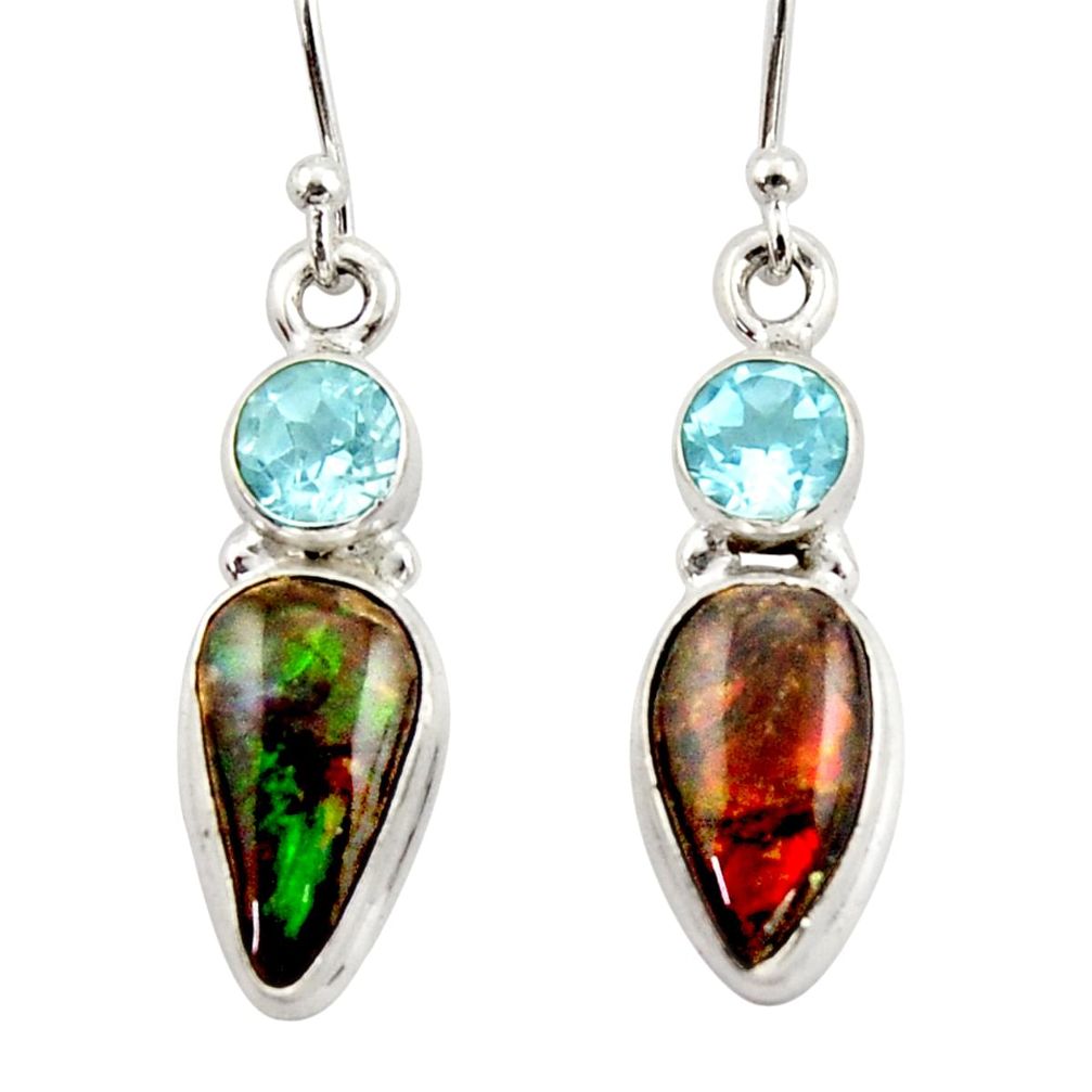 10.25cts natural multicolor ammolite canadian 925 silver dangle earrings r42942