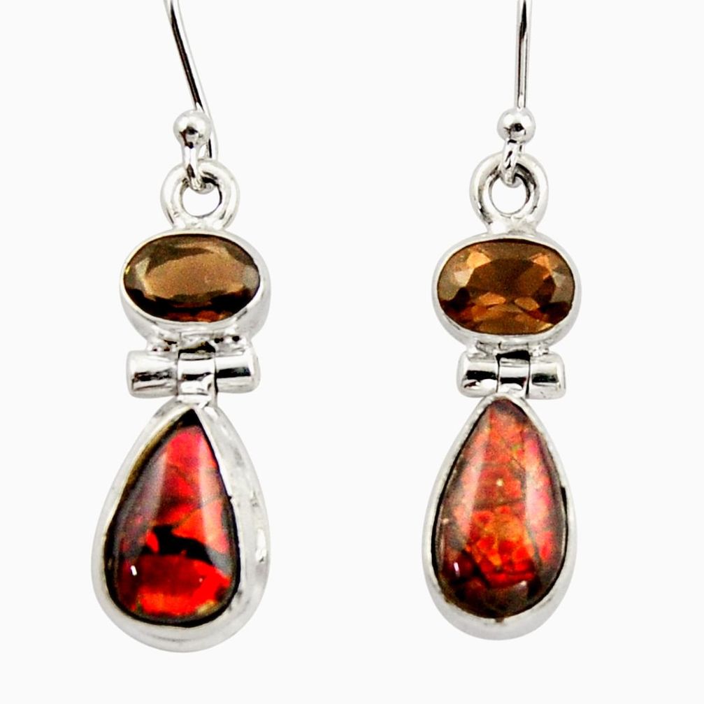 10.32cts natural multicolor ammolite canadian 925 silver dangle earrings r42944