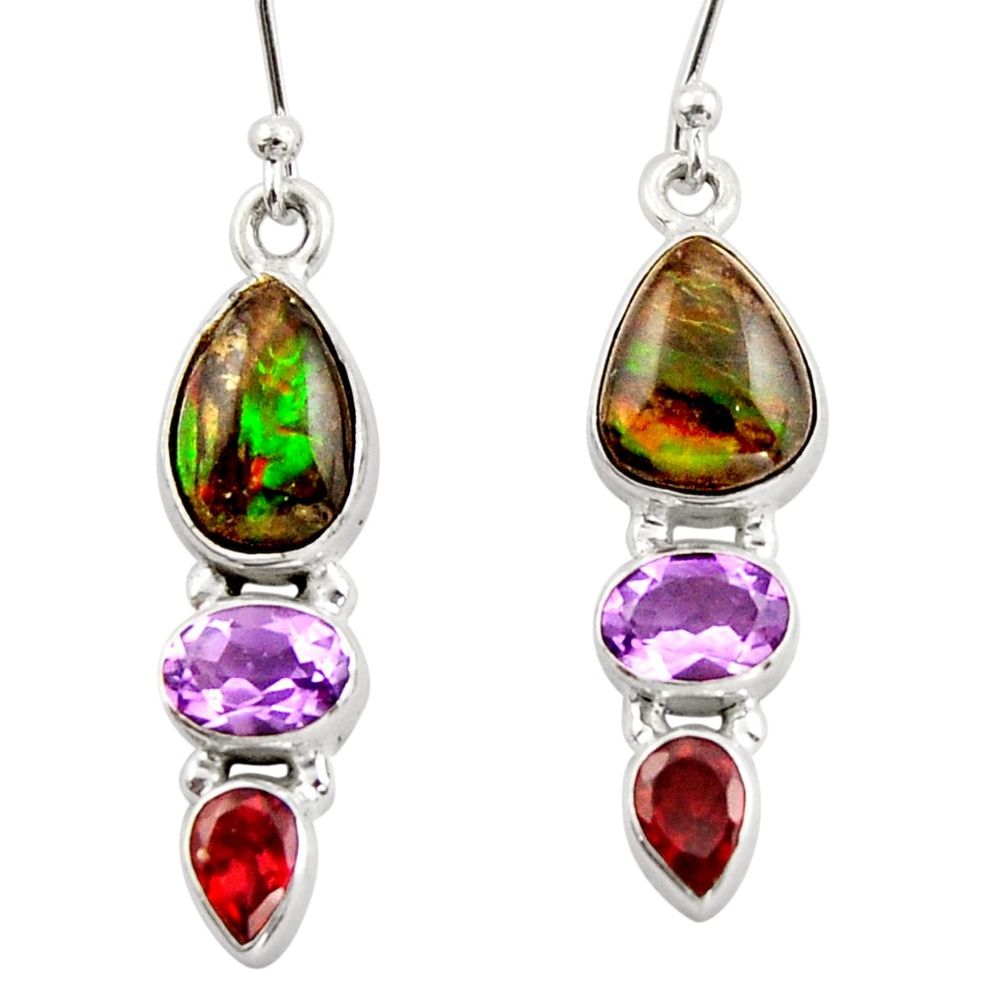 10.72cts natural multicolor ammolite canadian 925 silver dangle earrings r42946