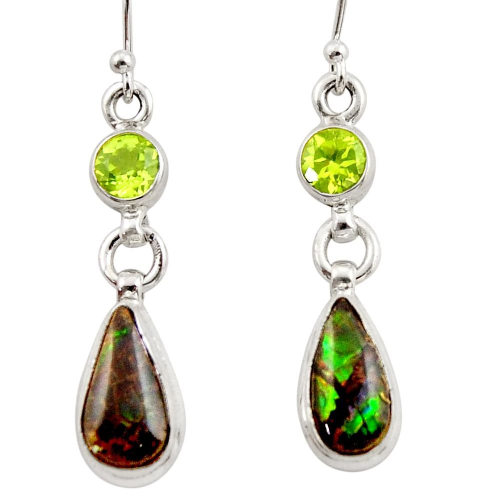 10.74cts natural multicolor ammolite canadian 925 silver dangle earrings r42947