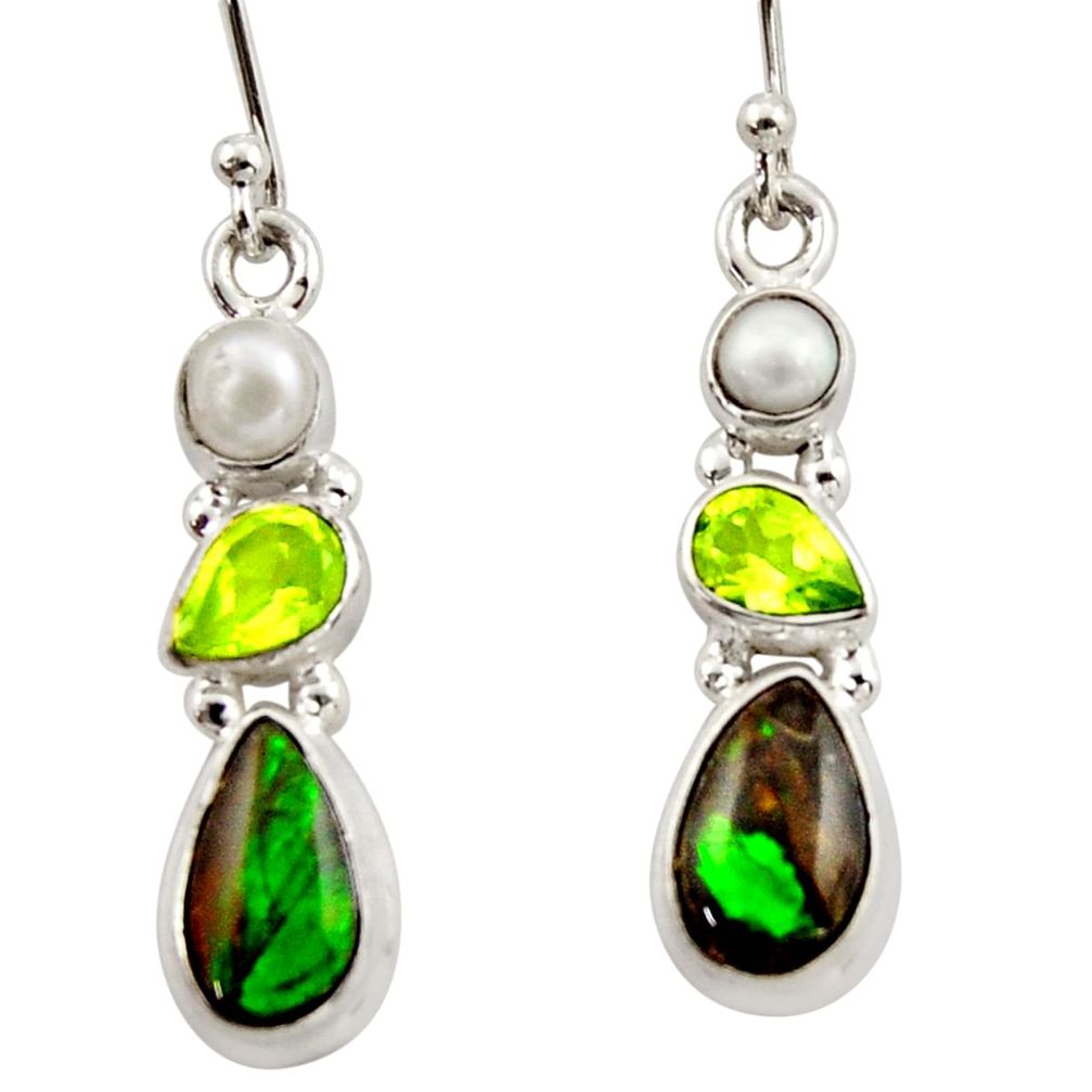 11.09cts natural multicolor ammolite canadian 925 silver dangle earrings r42956