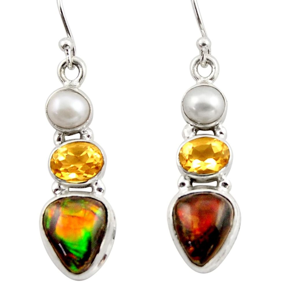 11.57cts natural multicolor ammolite canadian 925 silver dangle earrings r42960