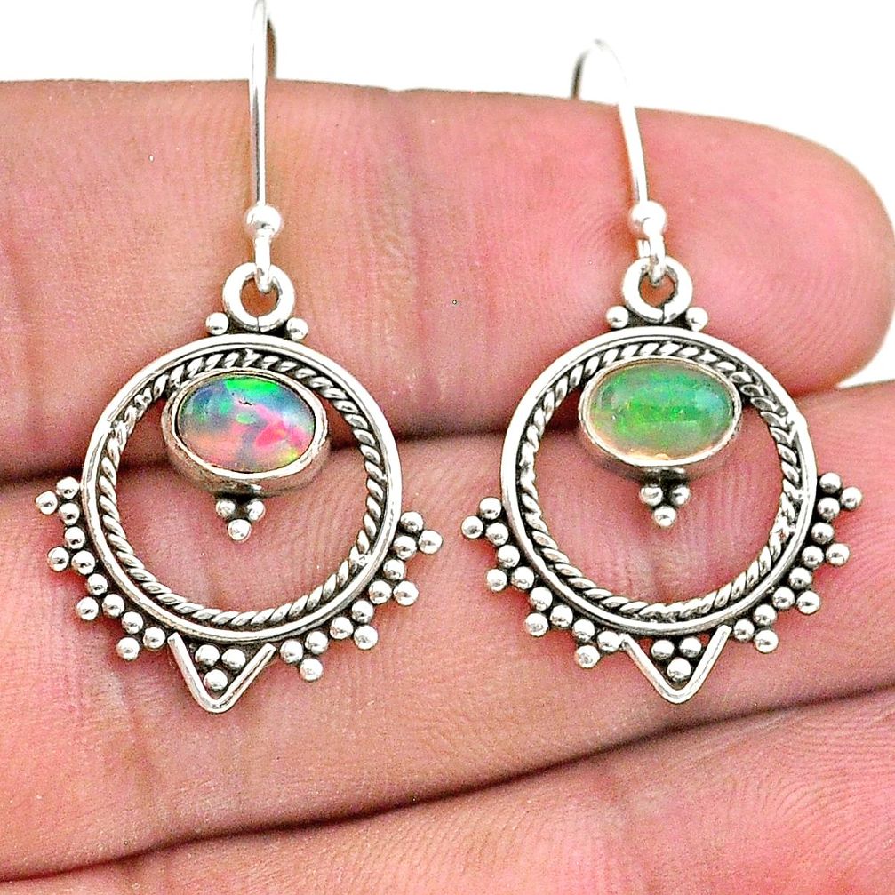 2.44cts natural multicolor ethiopian opal 925 silver dangle earrings t28163